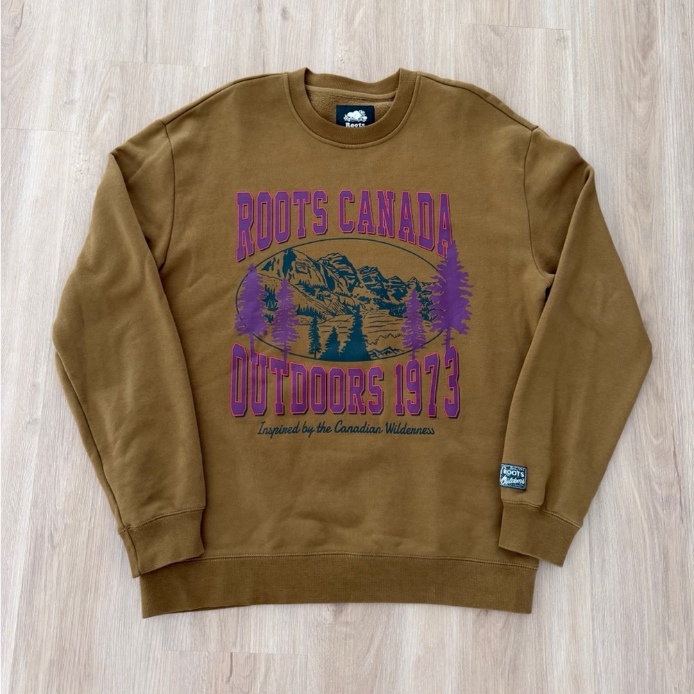 Roots Canada Brown Graphic Crewneck Sweatshirt - Oversized Sm, Fits Md-Lg